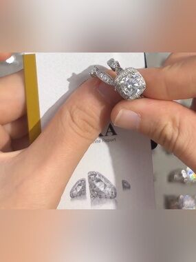 Diamond Halo Wedding Band Set Ring - White/Silver